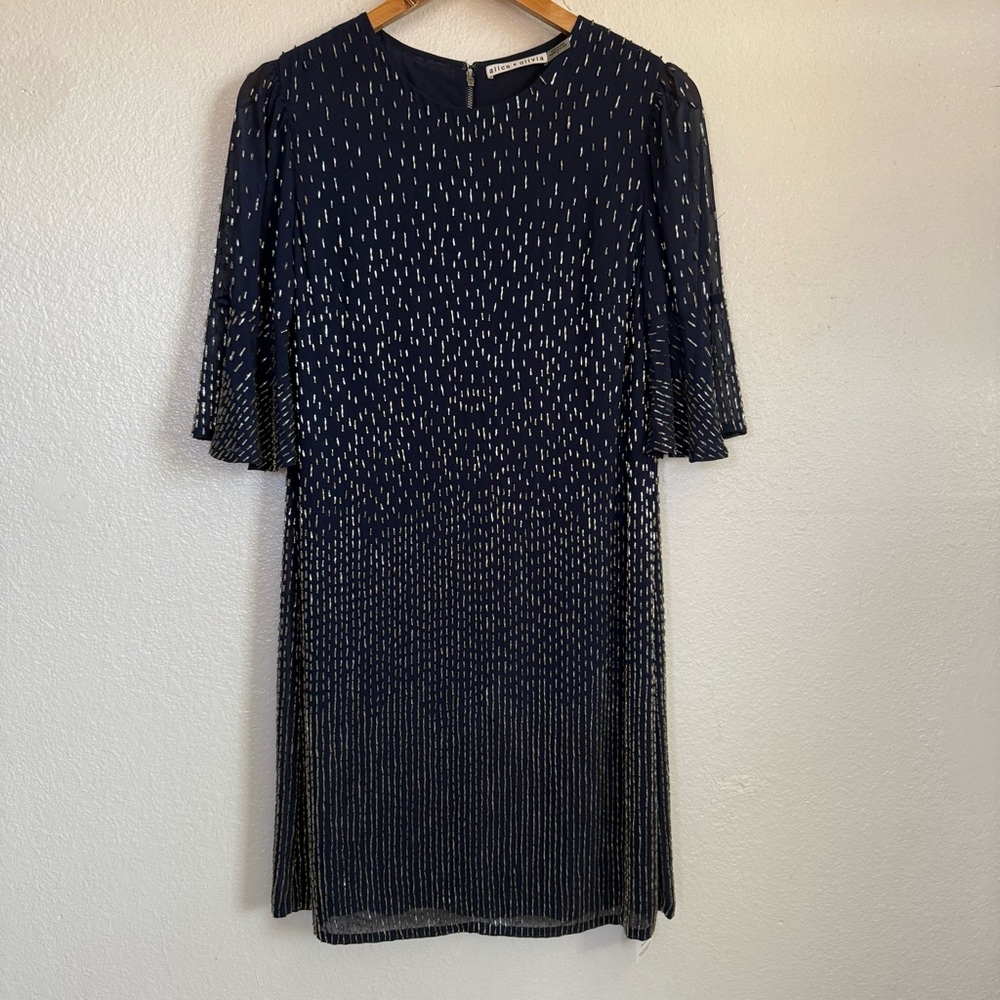 Alice + Olivia Thym Trumpet-Sleeve Shift Beaded Dress Size 8 - Picture 6 of 15